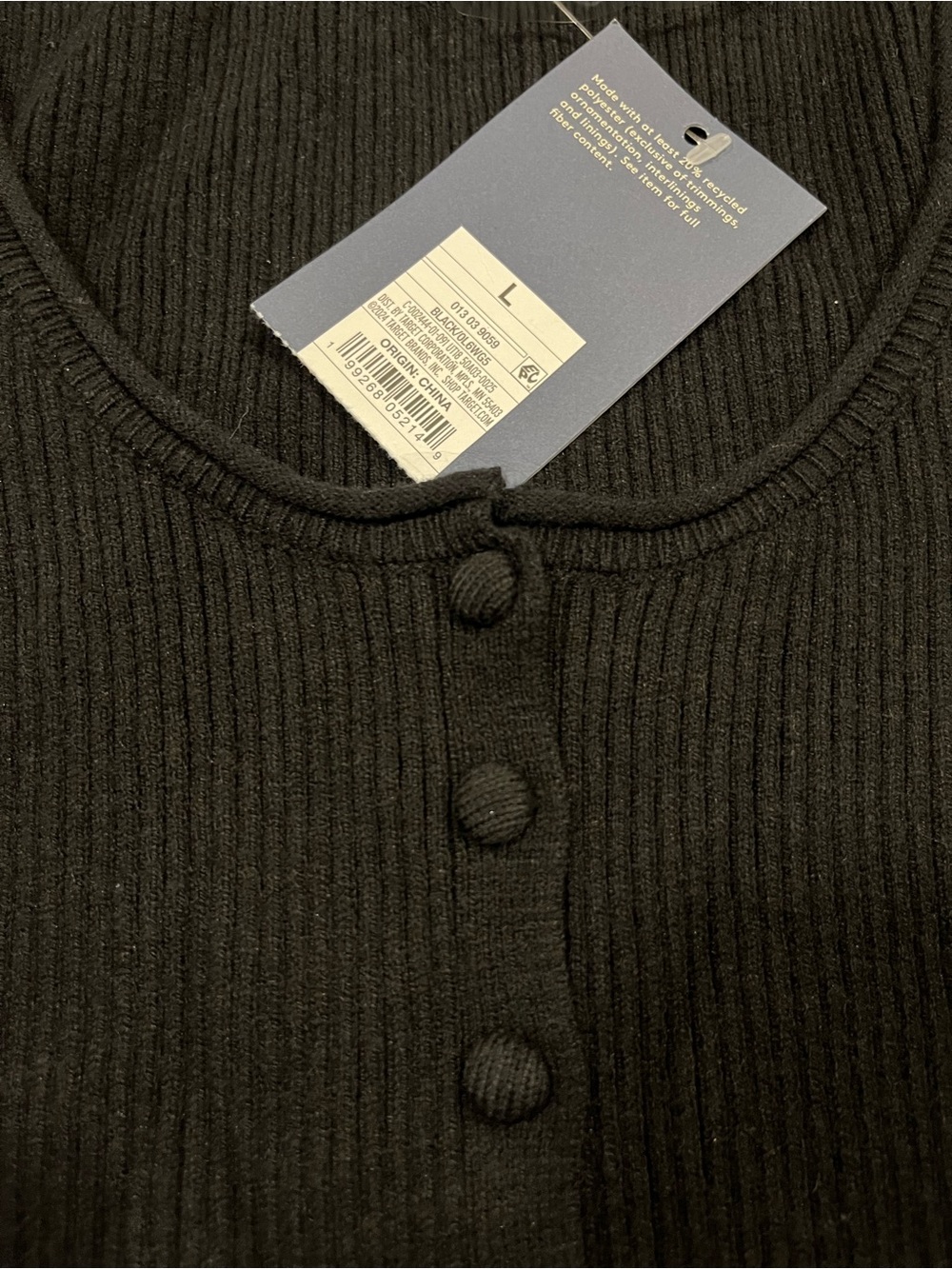 Universal Thread Black Ribbed Scoop Neck Button Front Cardigan L - Picture 3 of 3